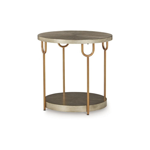 Side Table | 24" Round | Silver Wood Top | Gold Metal Legs