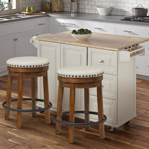 Zane Counter Stool | 24" | Backless Swivel | Beige Seat | Brown Wood