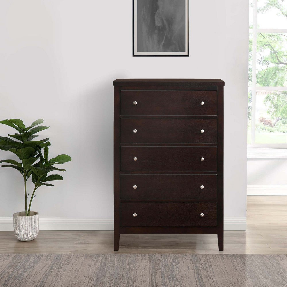 Benjara 48 in. Con Tall 5 Drawer Dresser Chest Cappuccino Brown & Silver Benjara 48 in. Con Tall 5 Drawer Dresser Chest Cappuccino Brown & Silver