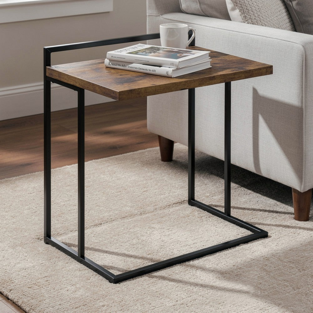Dey C Table | 27" | Brown Top | Matte Black Metal Base