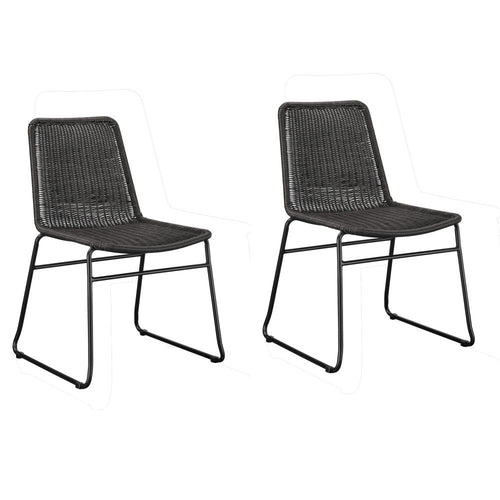 22 Inch Dining Chair, Set of 2, Brown Rattan Woven Seat, Black Metal Frame