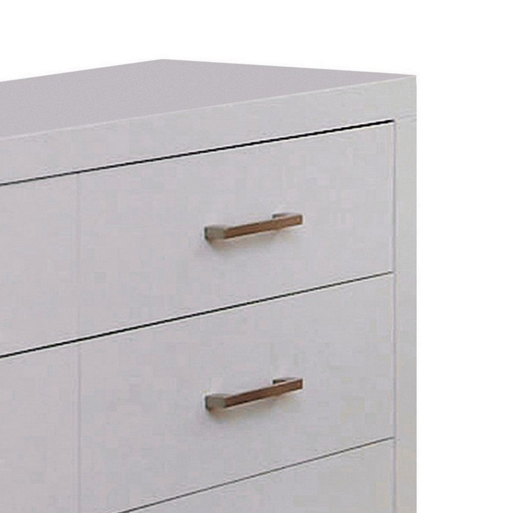 Bela 64 Inch Wide 6 Drawer Dresser Felt Lined Silver Handles Crisp White BM296753