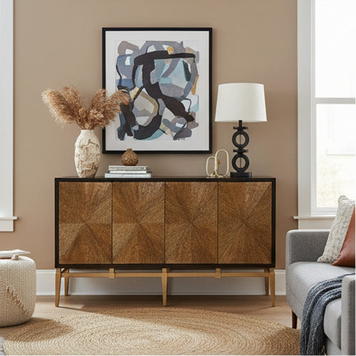 Col Sideboard Cabinet | 60" | 4 Doors | Vintage Gold | Brown Black