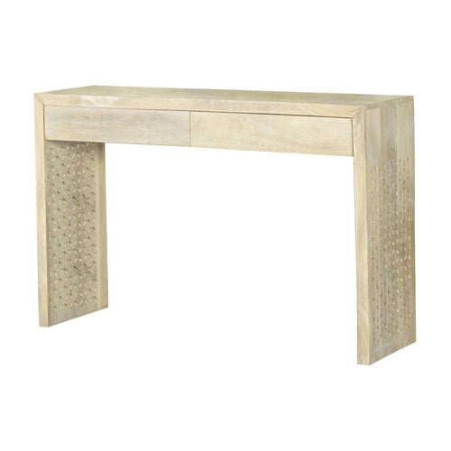 47 Inch Rectangular 2 Drawer Console Table, Lattice Straight Legs, Beige