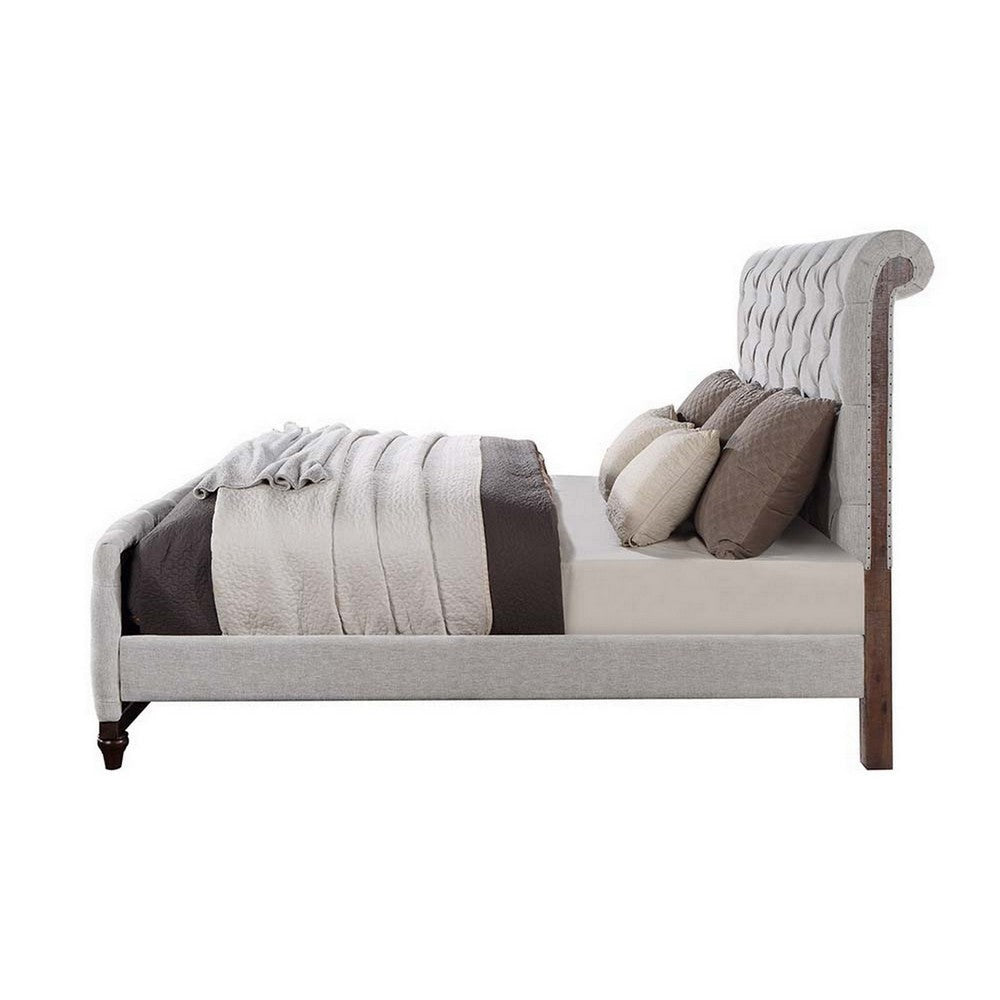 Kael Deep Tufted Queen Size Bed Soft Light Gray Fabric Upholstered Frame BM296821