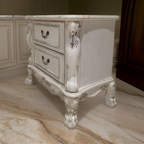 Aurora Nightstand | 32" | 2 Drawers | Carved Trim | White Finish