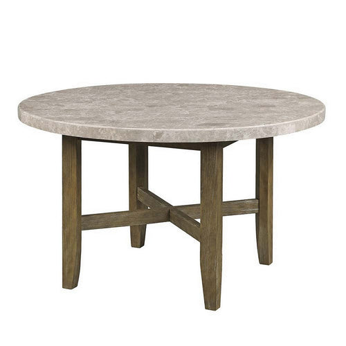 Dining Table | 52" | Round Wood | Marble Top | Brown Finish