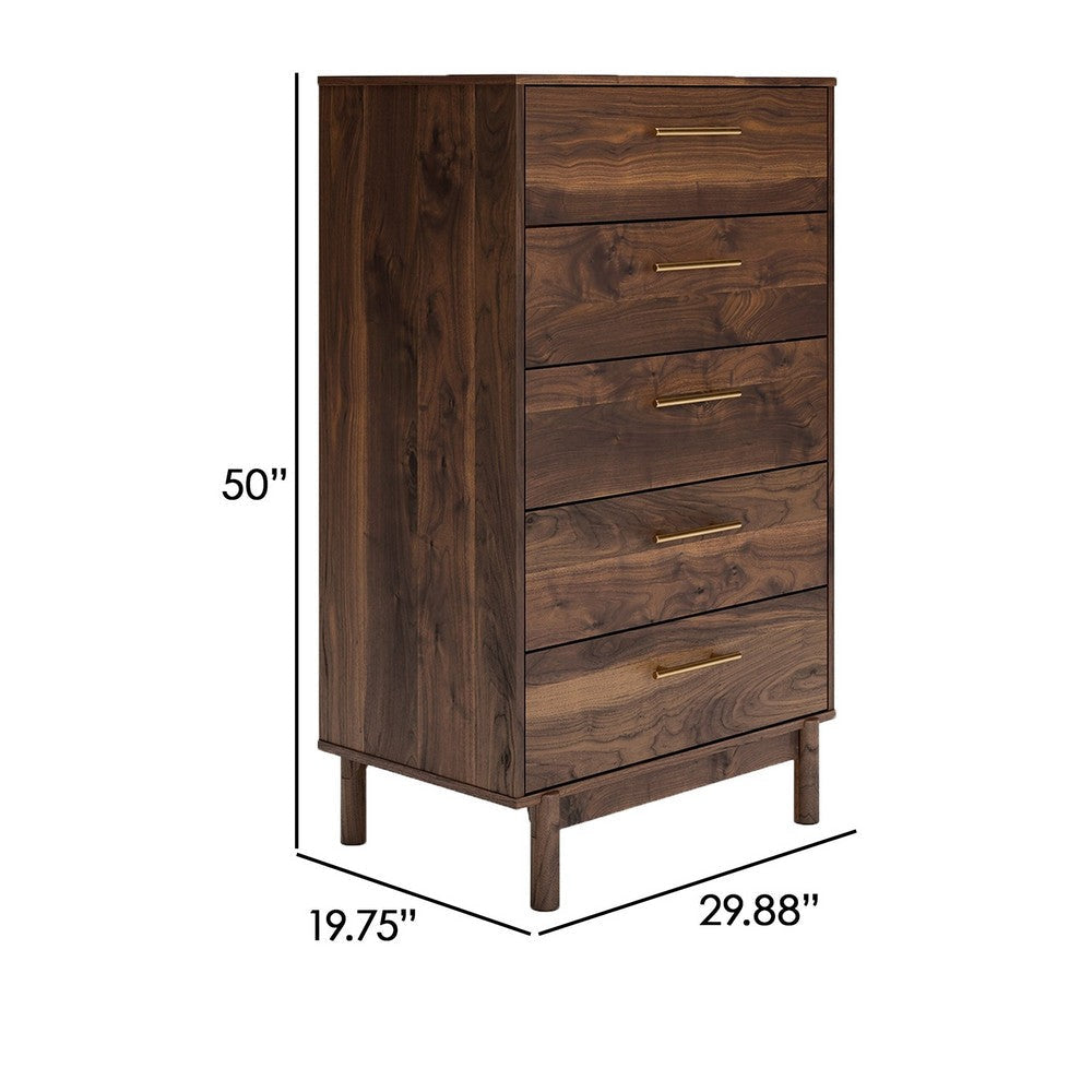 Kip Tall Dresser | 50’’ | 5 Drawers | Dark Brown | Gold Handles BM296901