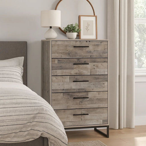 Vyne Tall Dresser Chest | 51" | 5 Drawers | White Woodblock Base