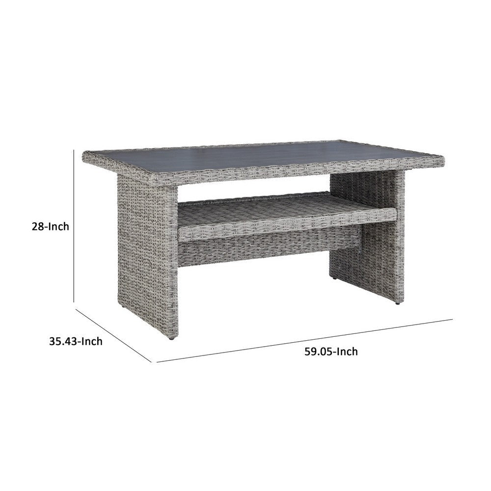 Dune Outdoor Table | 59’’ | Resin Wicker | Open Shelf | Gray BM297004