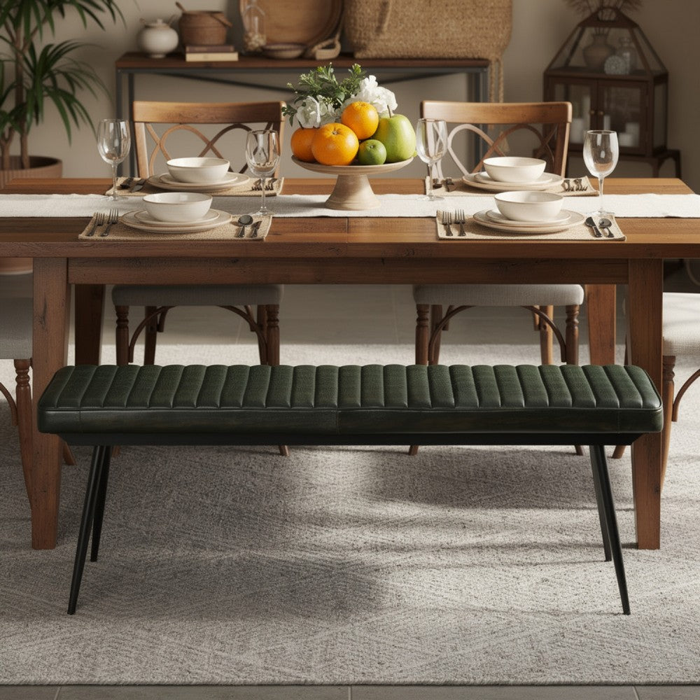 Mia Bench | 54" | Hand Dyed Leather | Vertical Tufting | Espresso