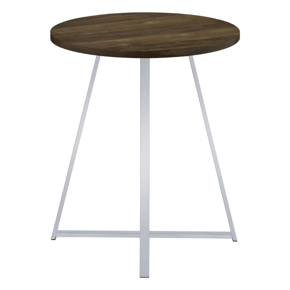 43 Inch Tall Modern Bar Table Brown Round Top Polished Chrome Flared Legs BM297179