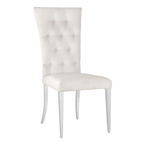 Kery 20 Inch Set of 2 Side Chairs, White Velvet, Tall Flared Tufted Back