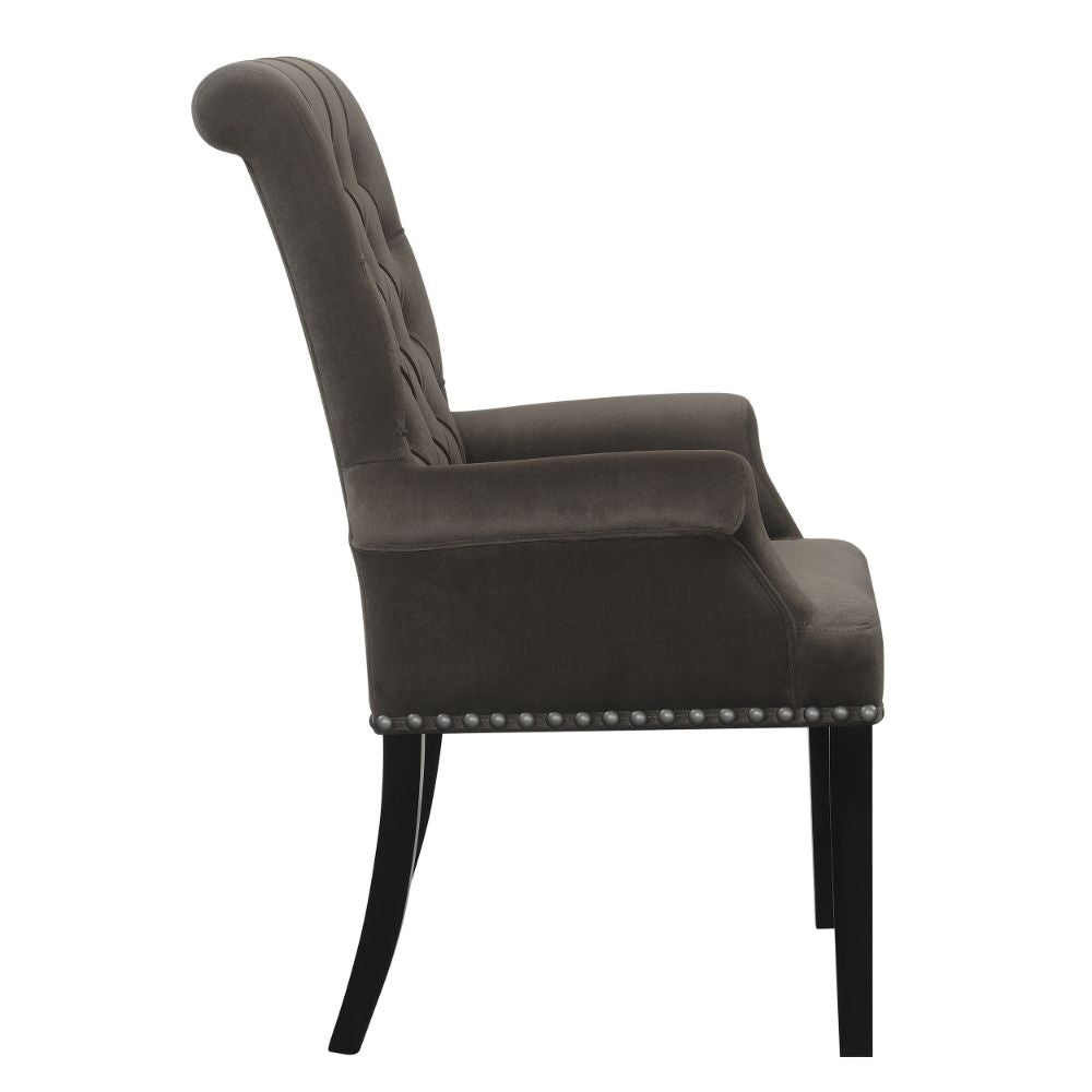 Ali 27 Inch Accent Armchair Brown Fabric Rolled Back Deep Button Tufted BM297200