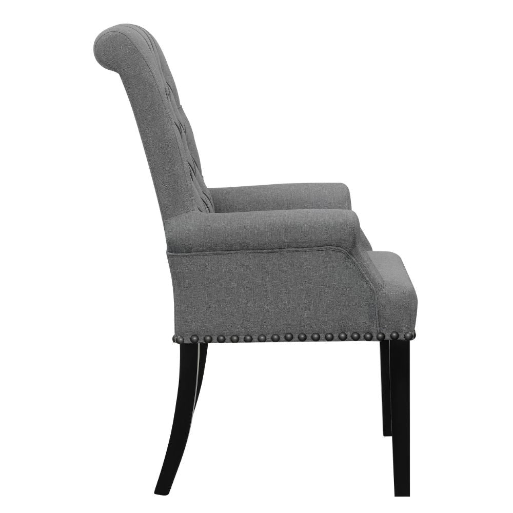 Ali 27 Inch Accent Armchair Dark Gray Fabric Rolled Button Tufted Back BM297202