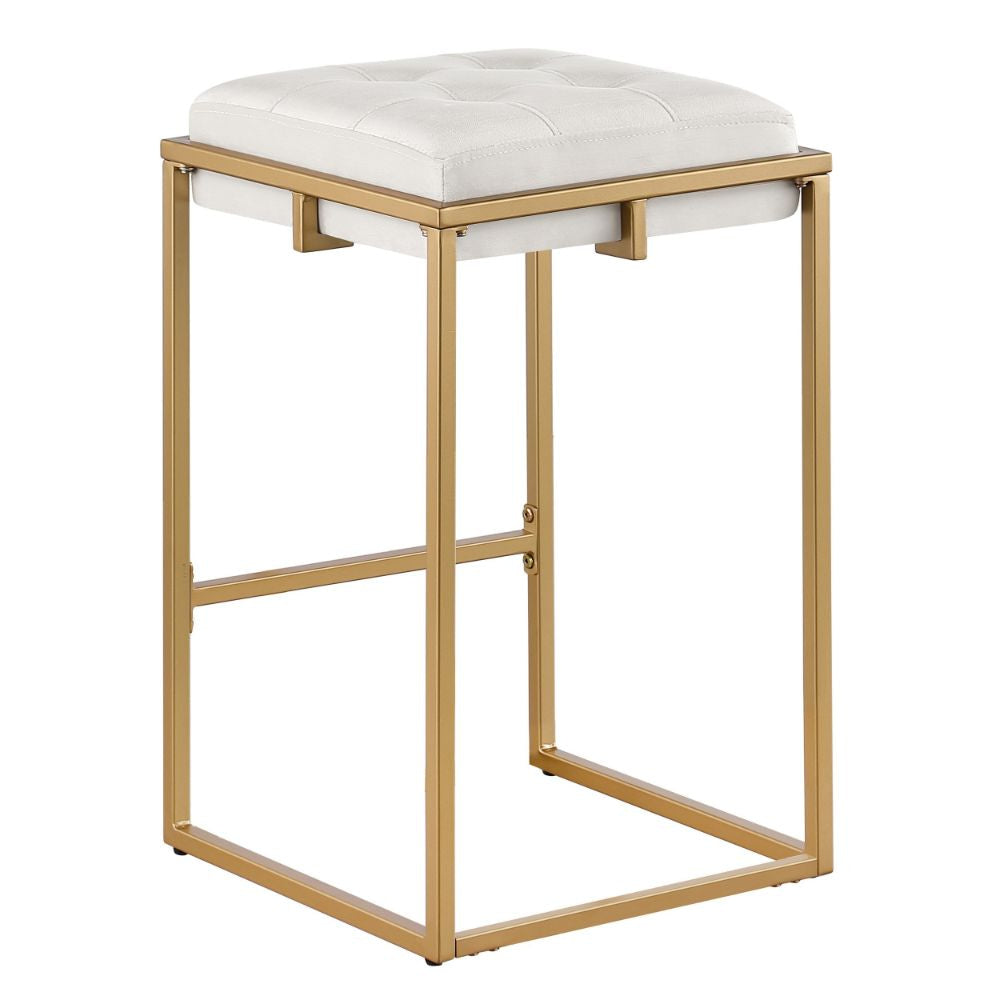 Dia 26 Inch Counter Stool Set of 2 White Velvet Foam Seat Gold Metal Base BM297203