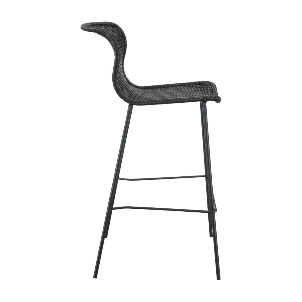Qob 30 Inch Set of 2 Barstools Brown Woven Rattan Seat Metal Frame BM297218