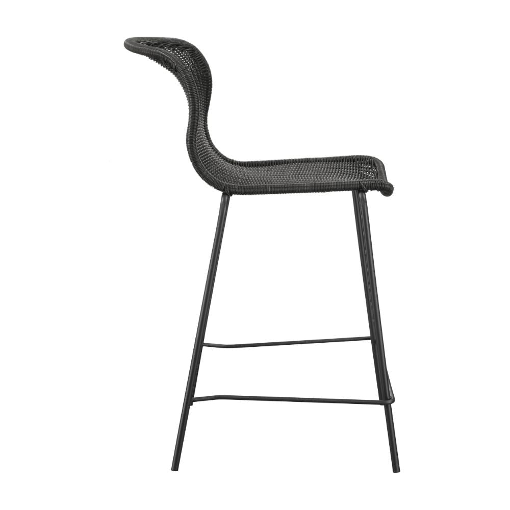 Qob 25 Inch Set of 2 Counter Stools Brown Rattan Woven Metal Frame BM297219