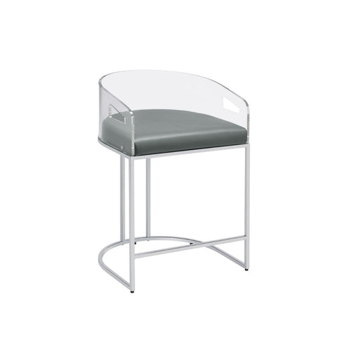 Con 31 Inch Set of 2 Modern Counter Stools, Clear Acrylic Back, Gray Seat