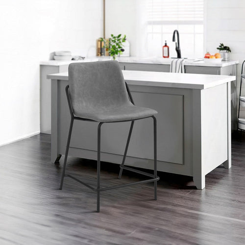 25 Inch Set of 2 Modern Counter Stool, Black Frame, Gray Faux Leather