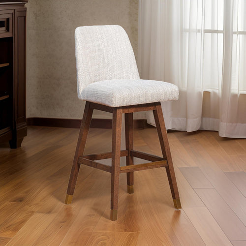 Lara Barstool Chair | 30" | Soft Beige Polyester | Brown Wood Legs
