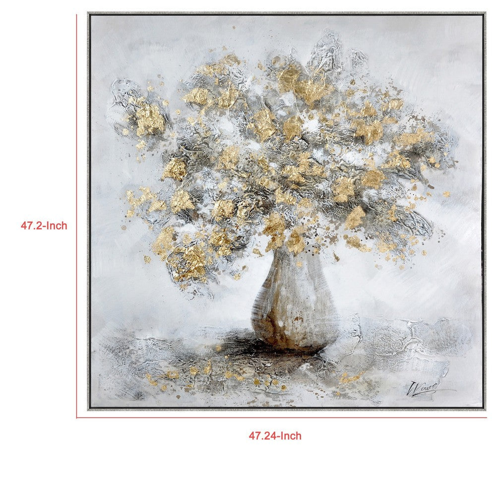 47 x 47 Modern Hand Painted Vase with Gold Foil Flowers and Silver Frame BM298940
