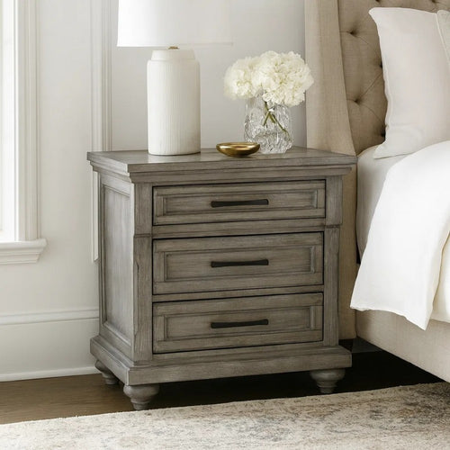 Demi Nightstand | 29" | 3 Drawers | Oak Gray | Metal Bar Handles