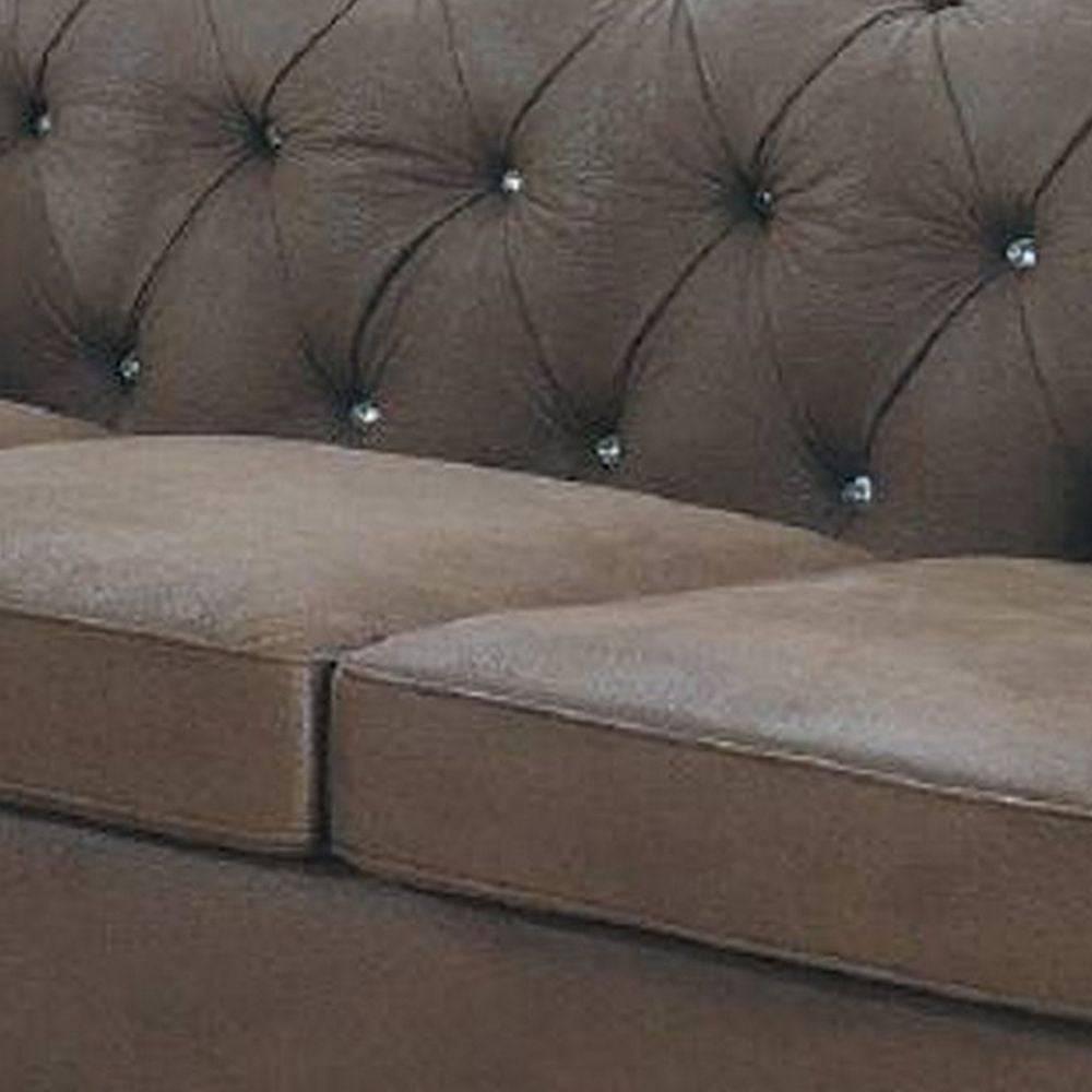 Rima 93 Inch Modern Sofa Faux Leather Cushions Rolled Armrests Brown BM298995