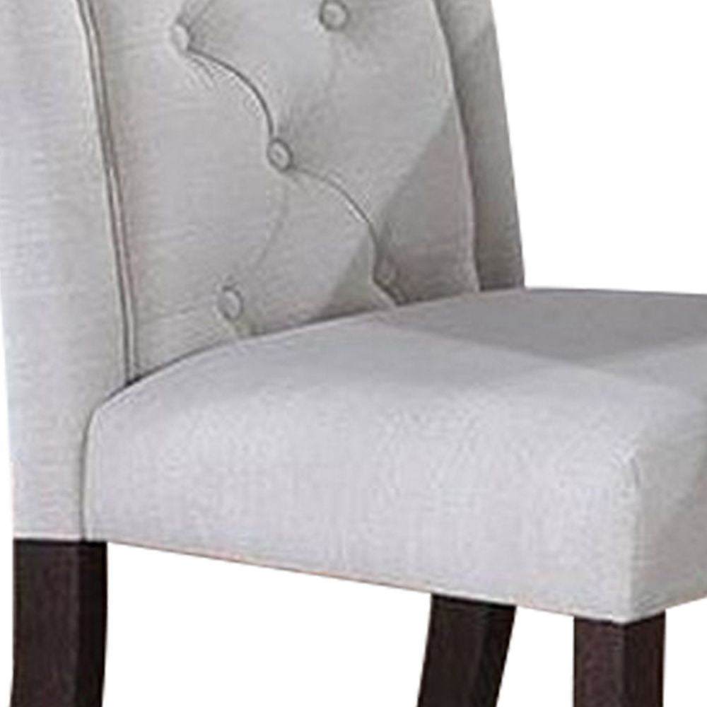26 Inch Wood Dining Chair with Button Tufted Padded Back Set of 2 White BM299010