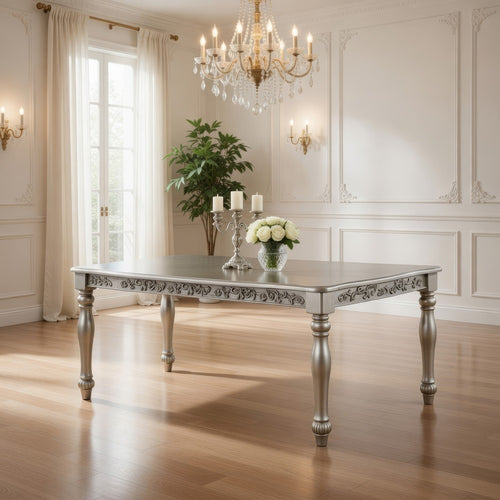 Kipp Dining Table | 72" | Rectangular | Floral Carved | Champagne Finish
