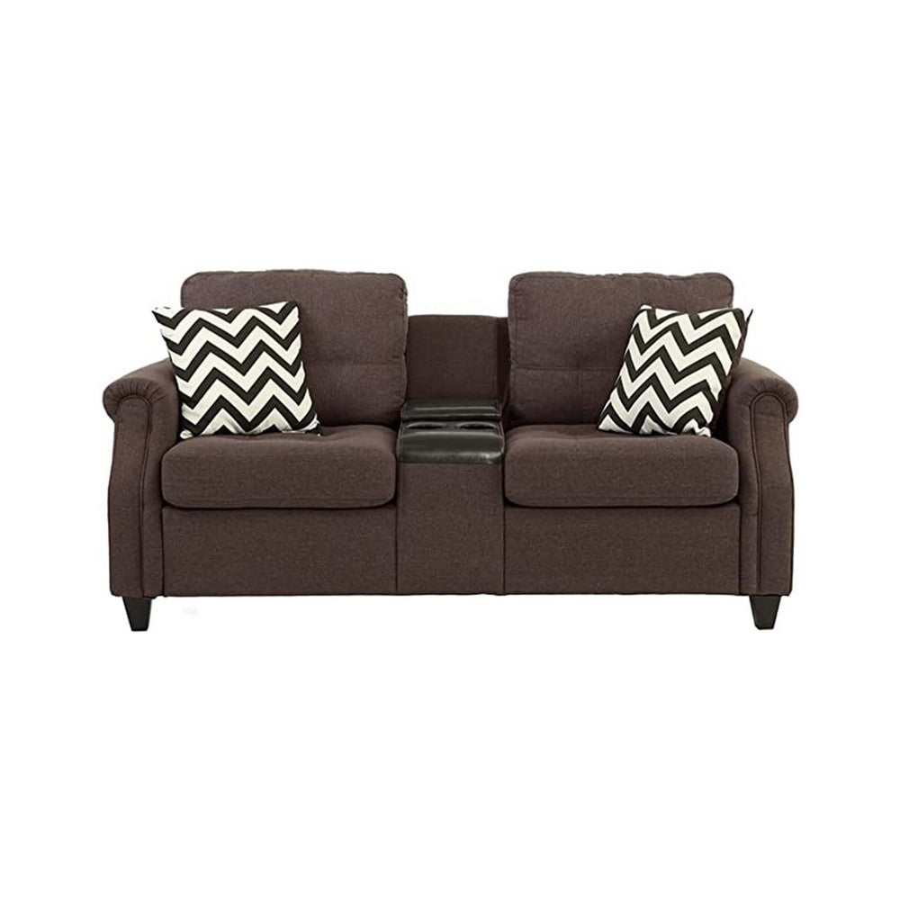 Noa Sofa Loveseat Set | 2 Piece | USB Ports | 4 Pillows | Dark Brown