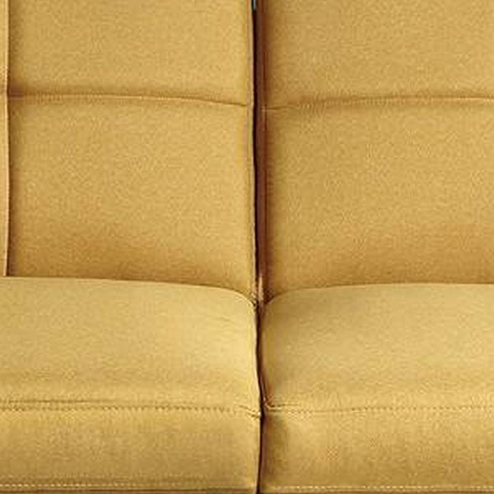 Gina 71 Inch Adjustable Futon Sofa Bed Tufted Tapered Legs Mustard BM299092