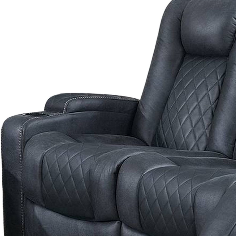 Elva 83 Inch Power Reclining Sofa Storage Console Blue Breathable Leather BM299099