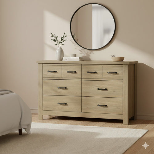 Dresser | 51" | 6 Drawers | Gray Wood | Black Handles