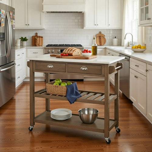 Amber 44" Rolling Kitchen Bar Cart, Stainless Steel, Brown By Casagear Home