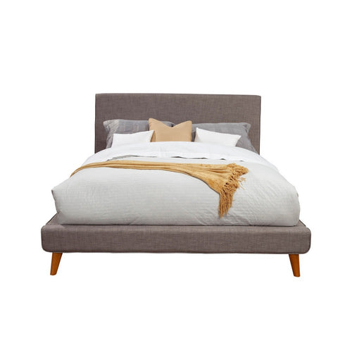 Kim Queen Size Bed, Dark Gray Linen, Panel Headboard by Casagear Home