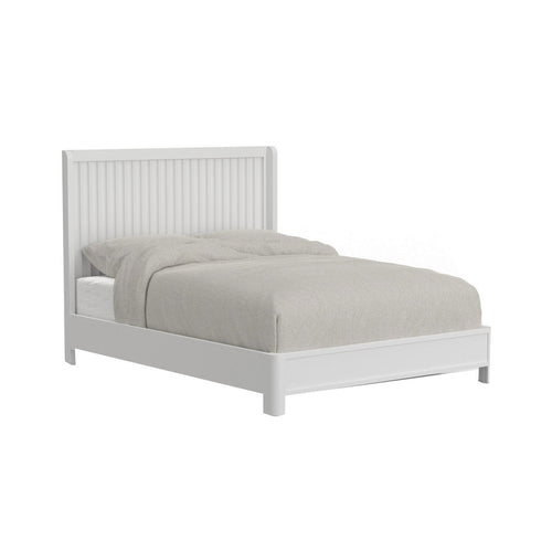 Aya Queen Bed, Scalloped Motif Panel Headboard, White Wood by Casagear Home