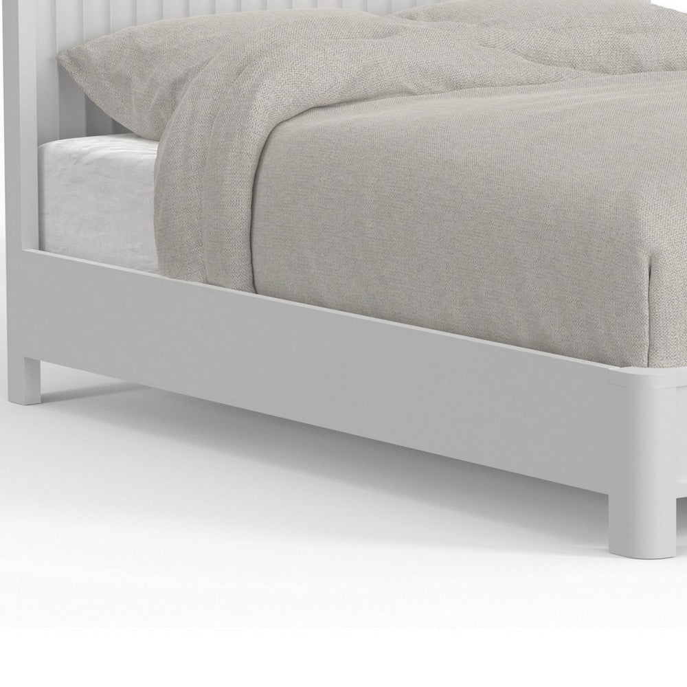 Aya King Bed, Scalloped Motif Panel Headboard, White Wood by Casagear Home