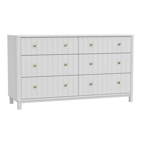 Aya 61" Wide 6 Drawer Dresser, Scalloped Front, White Wood by Casagear Home