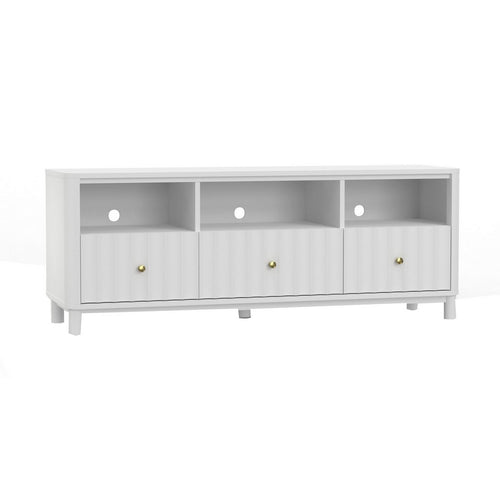 Aya 64" TV Media Entertainment Console, 3 Shelves, White by Casgear Home