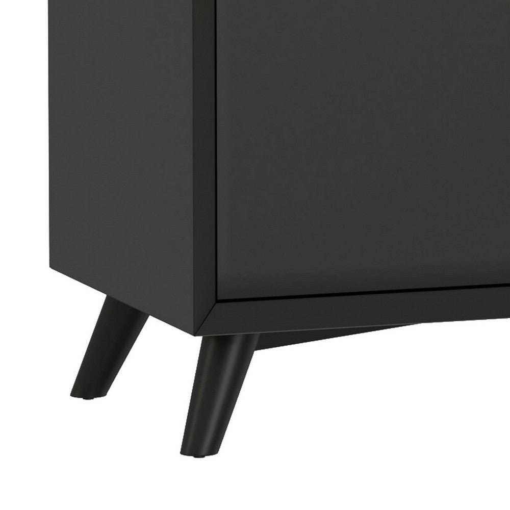 Ian 51" Large Bar Cabinet, Drop Tray, Flared Legs, Black Wood by Casagear Home