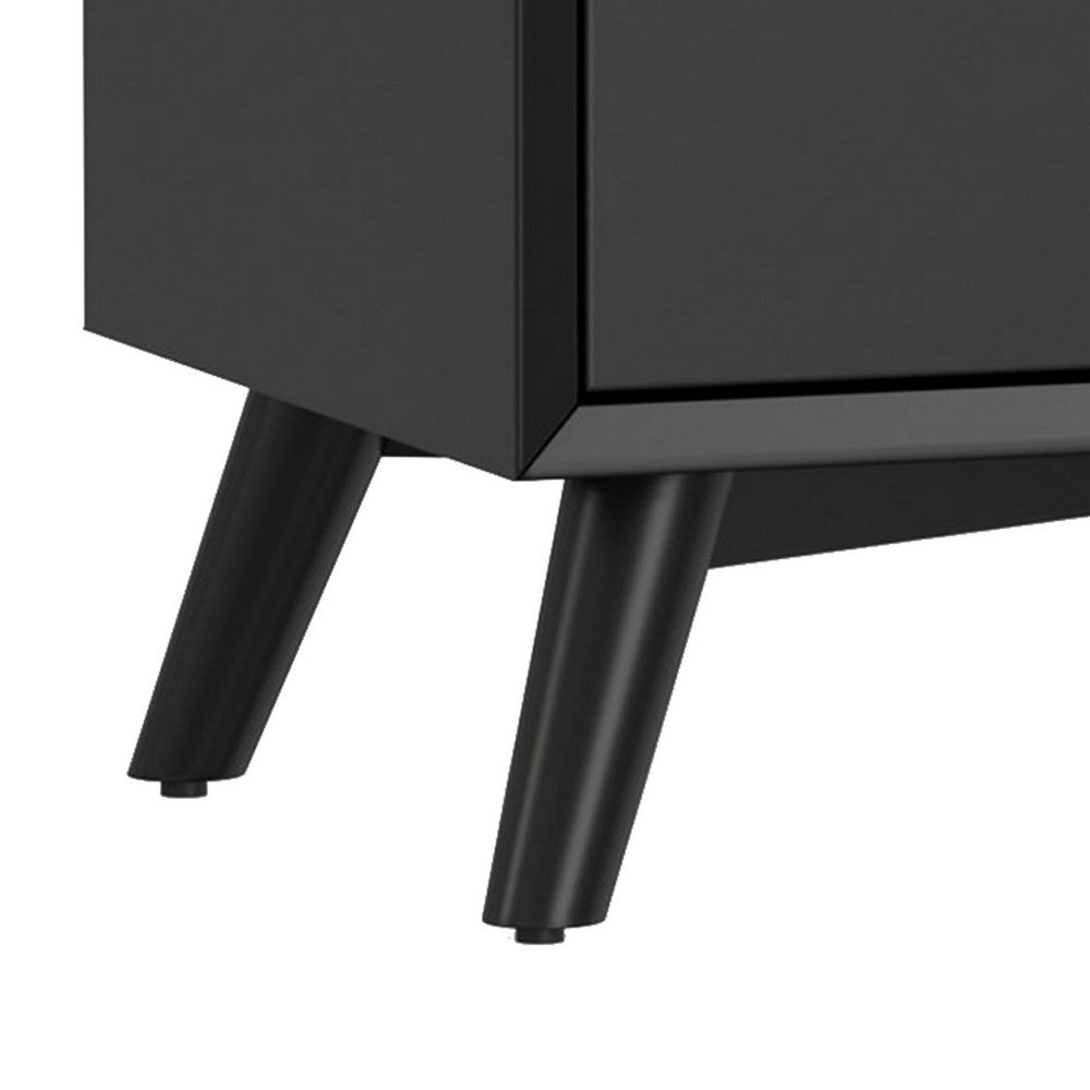 Ian 36" Small Bar Cabinet, 2 Doors, Flared Legs, Black Wood by Casagear Home