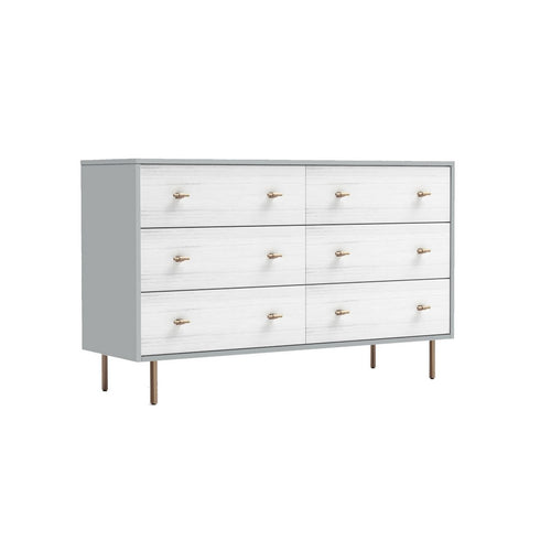Dap 56" 6 Drawer Dresser, Satin Gold Handles, White, Gray by Casagear Home