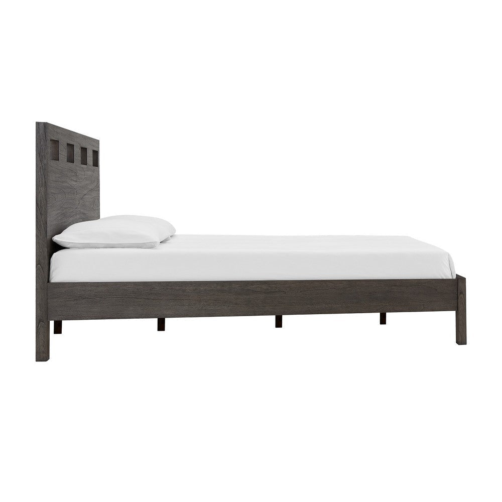 Yee Queen Bed Gray Wood 4 Side Drawers Cut Out Headboard Design BM299549