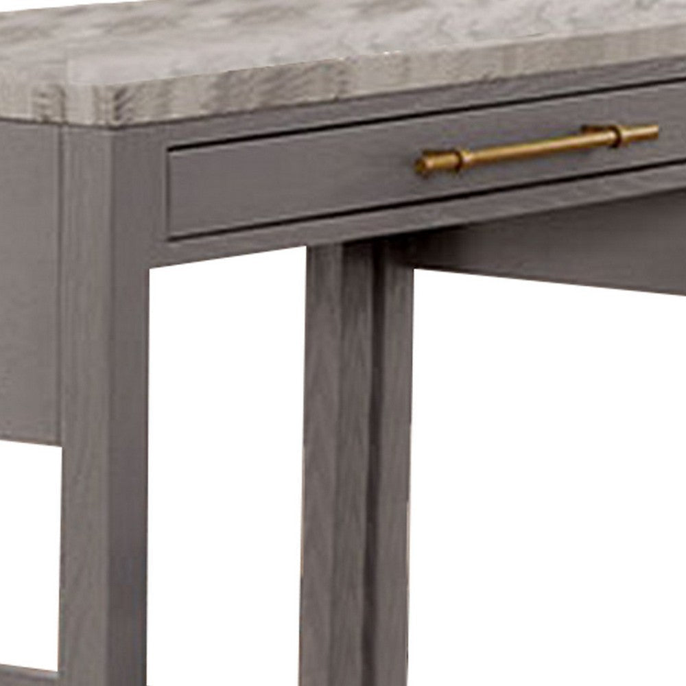 39 Inch Faux Marble Top Table with Felt Lined Storage Drawer Gray White BM299637