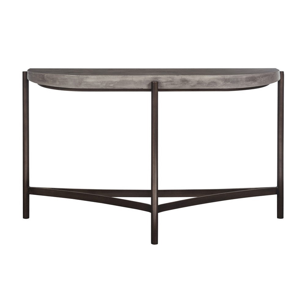 Agar 30 Inch Semi Circular Console Table Concrete Top Bronze Steel Legs BM299760
