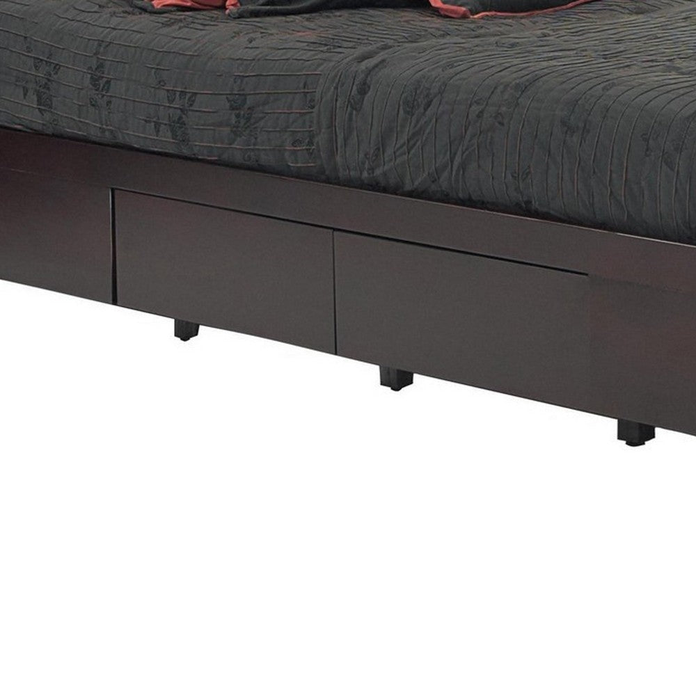 Klio Queen Size Bed 4 Storage Drawers Low Profile Dark Brown Mahogany BM299791