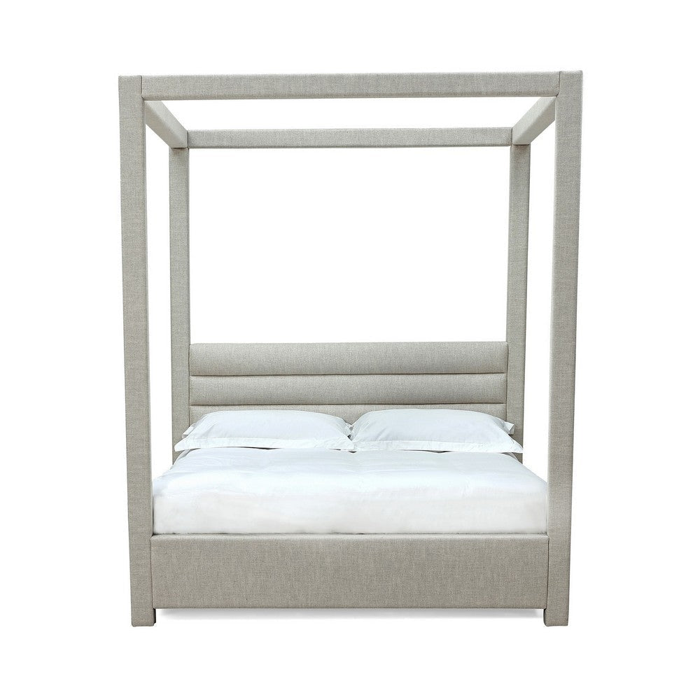 Riu Full Size Canopy Bed Panel Headboard with Tufted Gray Linen Upholstery BM299797