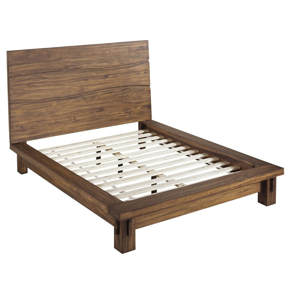 Ira Full Size Platform Bed Panel Headboard Rustic Brown Wood Finish BM299817