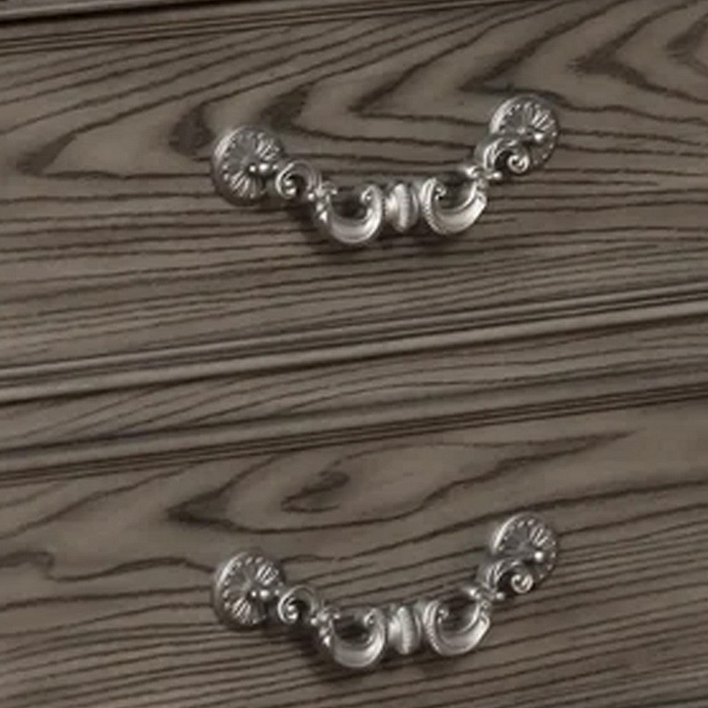 Akia 28 Inch Traditional 3 Drawer Nightstand Metal Knobs Smooth Gray BM299937